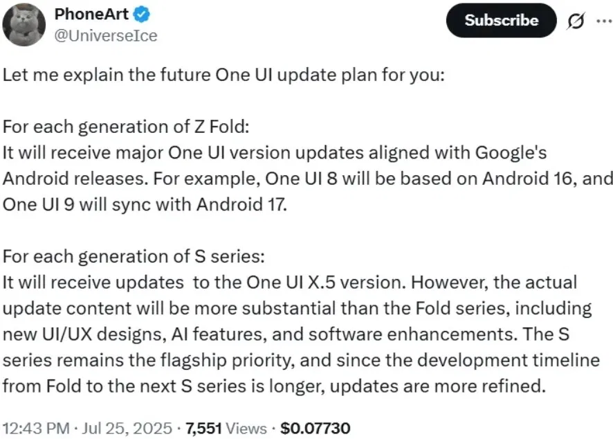 UniverseIce nói về chiến lược cập nhật One UI của Samsung (Ảnh: Internet)