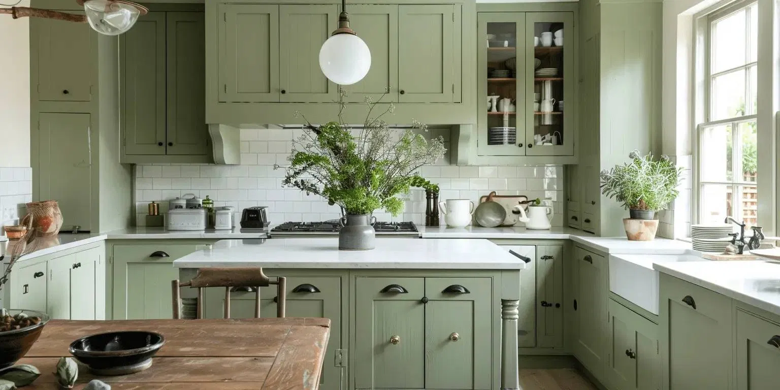 Tủ bếp màu xanh lá cây nhạt