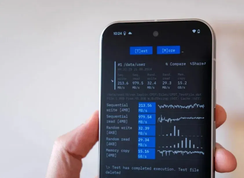 Kết quả đo tốc độ lưu trữ UFS của điện thoại Pixel 9 (Ảnh: Internet)