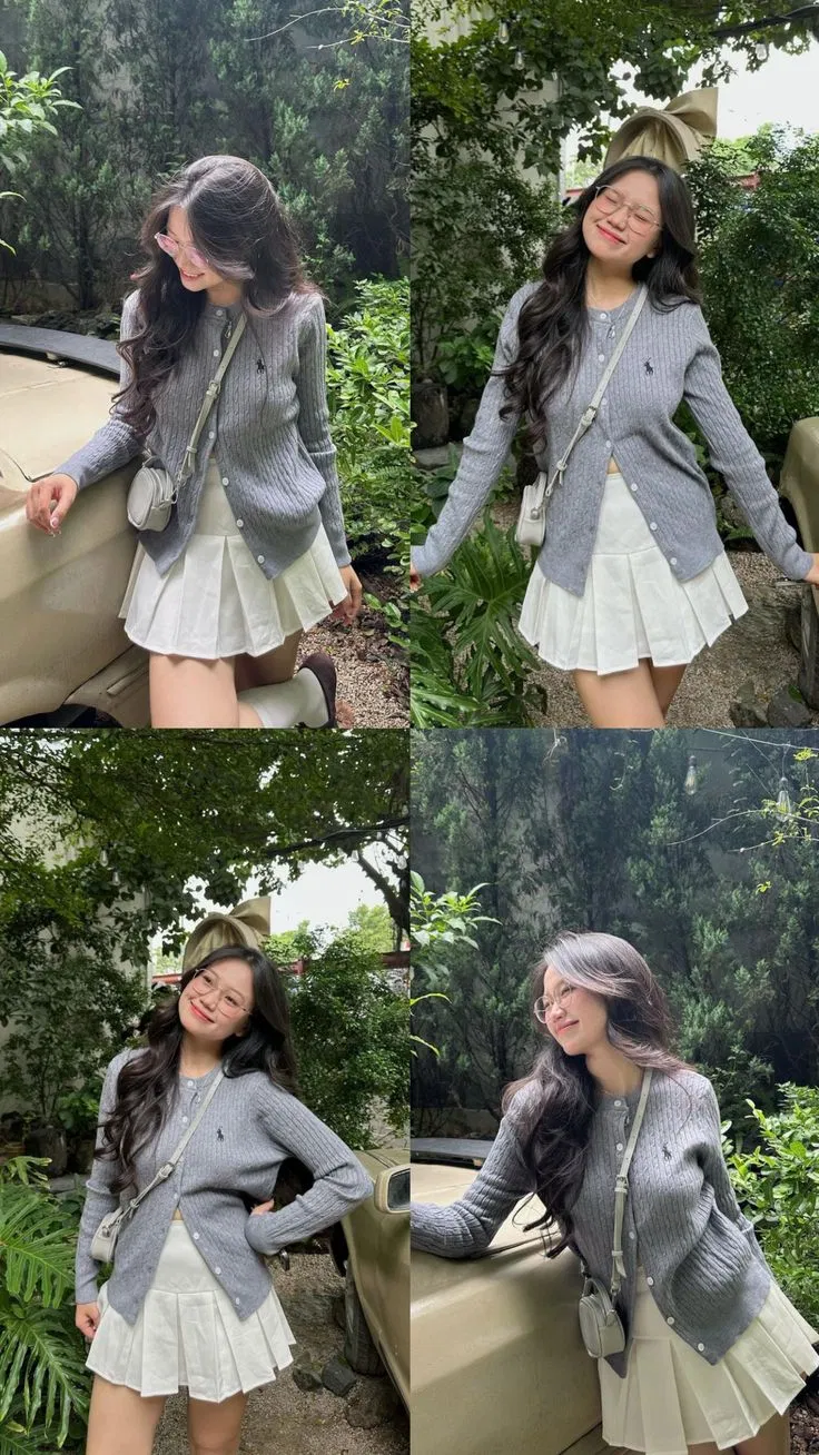 Phối cùng áo cardigan và chân váy ngắn