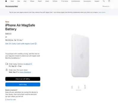Pin MagSafe của iPhone Air trên trang web của Apple (Ảnh: Internet) Pin MagSafe của iPhone Air trên trang web của Apple (Ảnh: Internet)
