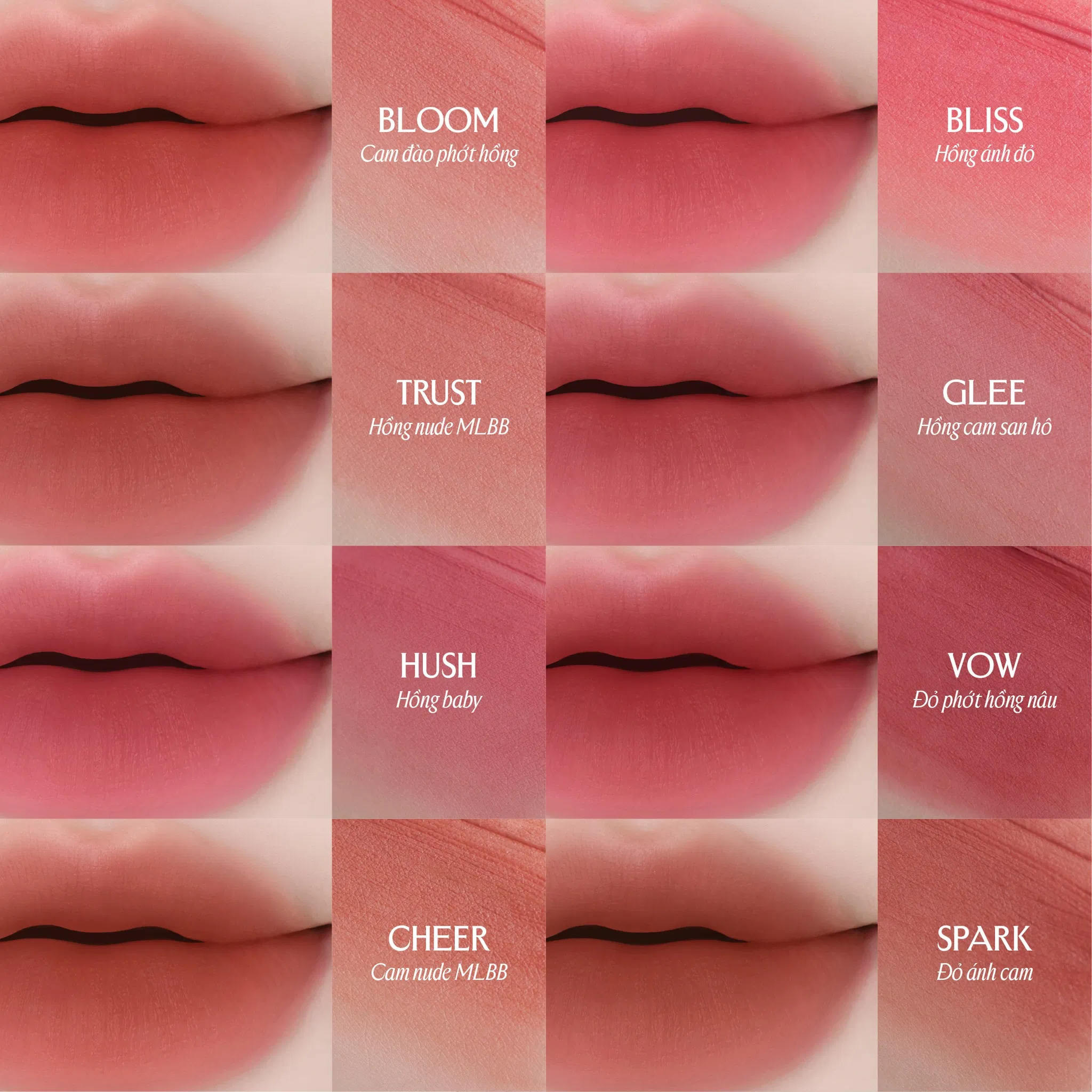 Bảng màu của son Lemonade Perfect Couple Blurry Stain Lip Cream