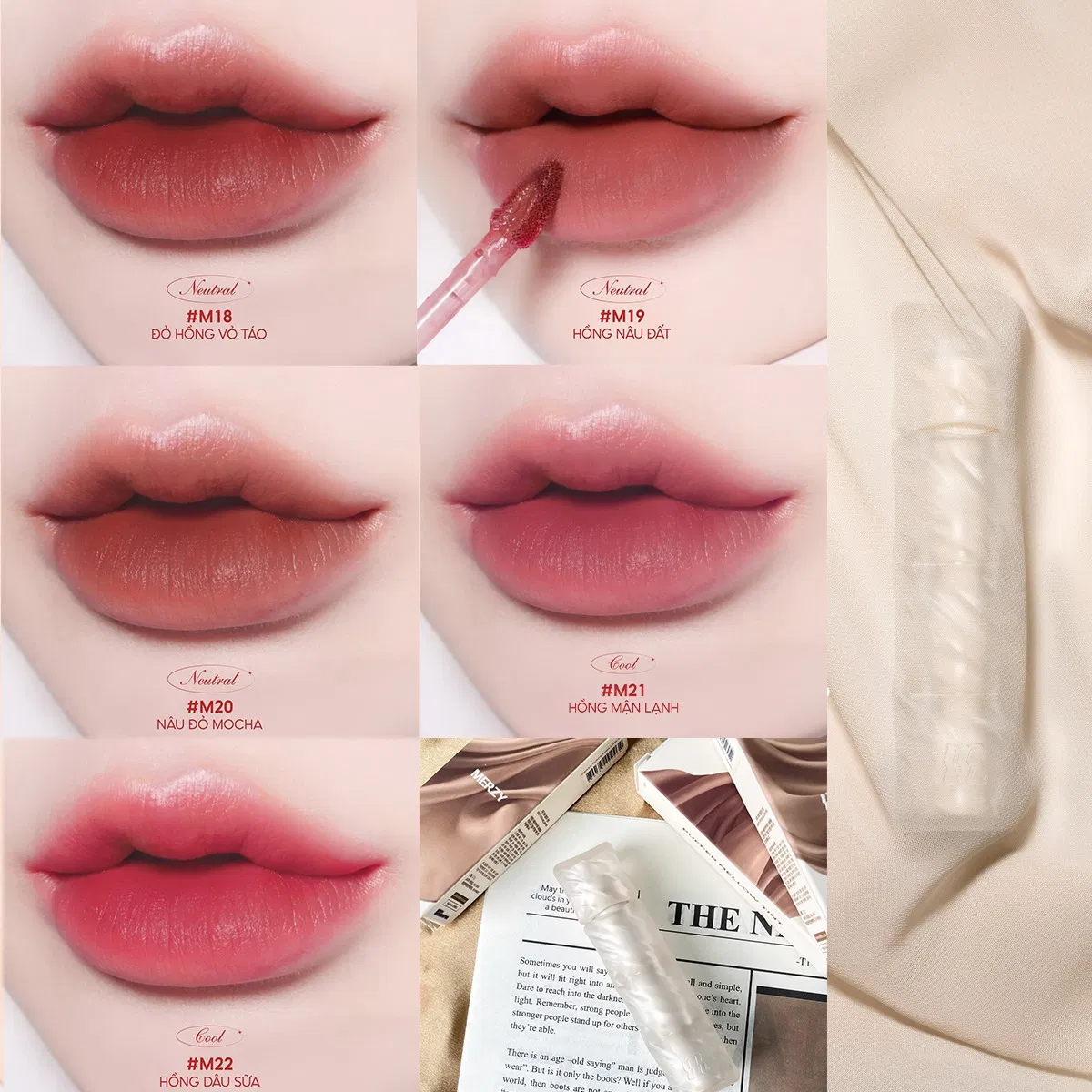 Bảng màu của son Merzy Puffer Mellow Tint