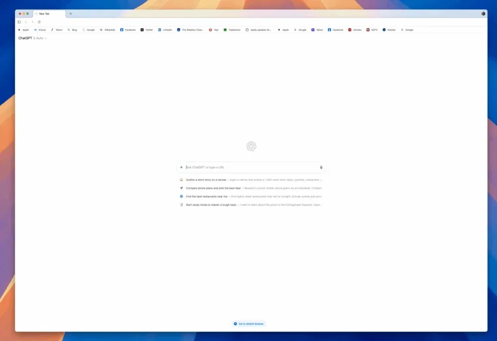 Trang chủ của trình duyệt ChatGPT Atlas (Ảnh: Internet) Trang chủ của trình duyệt ChatGPT Atlas (Ảnh: Internet)