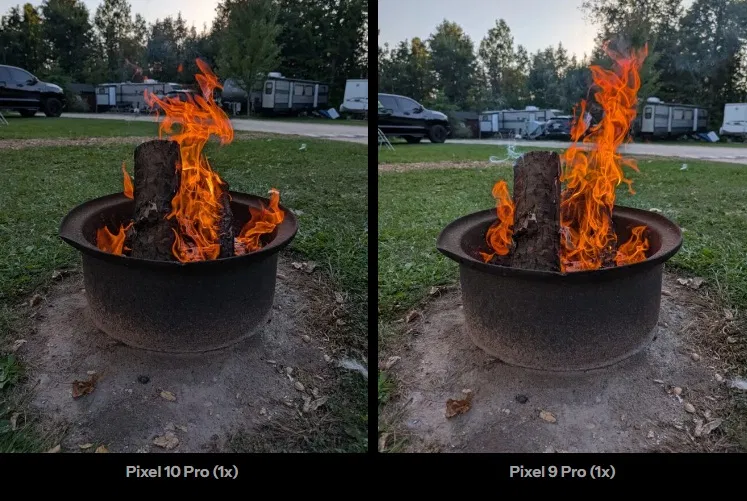 Ảnh chụp lửa trại bằng điện thoại Pixel 10 Pro và Pixel 9 Pro (Ảnh: Internet)