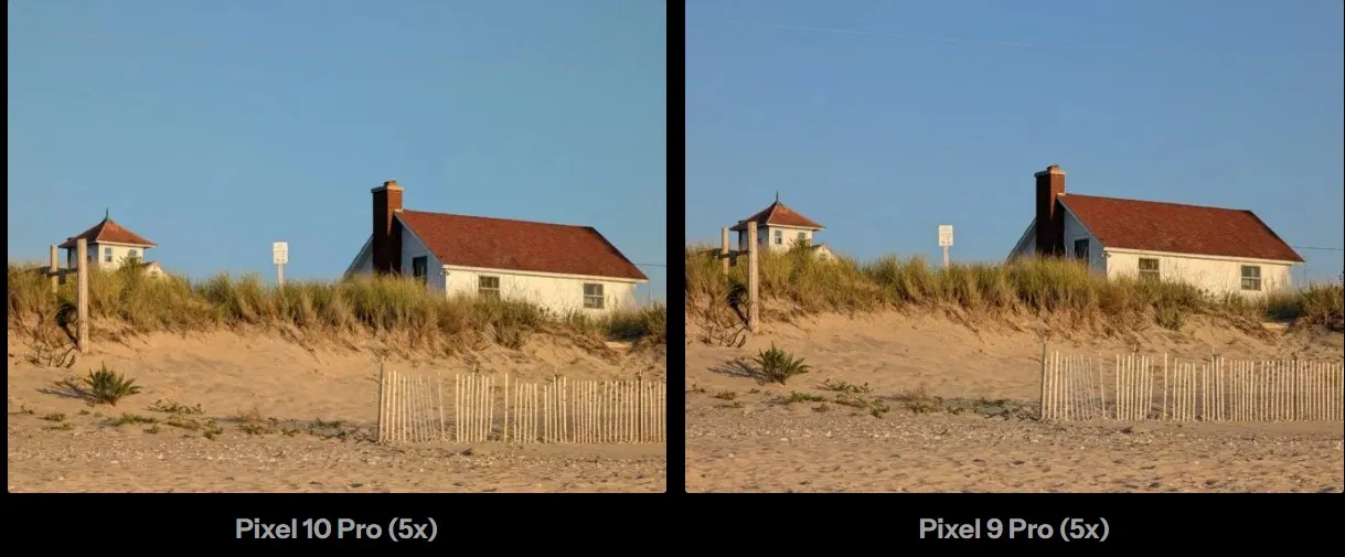 Ảnh các tòa nhà trên bãi biển, chụp bằng Pixel 10 Pro và Pixel 9 Pro (Ảnh: Internet)