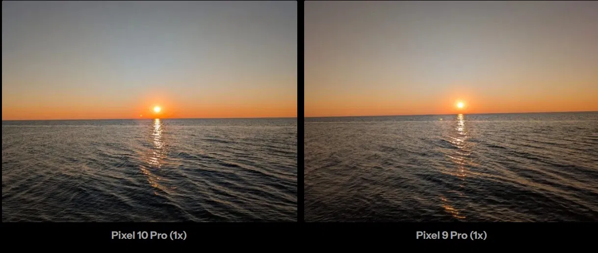 Ảnh hoàng hôn trên hồ chụp bằng Pixel 10 Pro và Pixel 9 Pro (Ảnh: Internet)