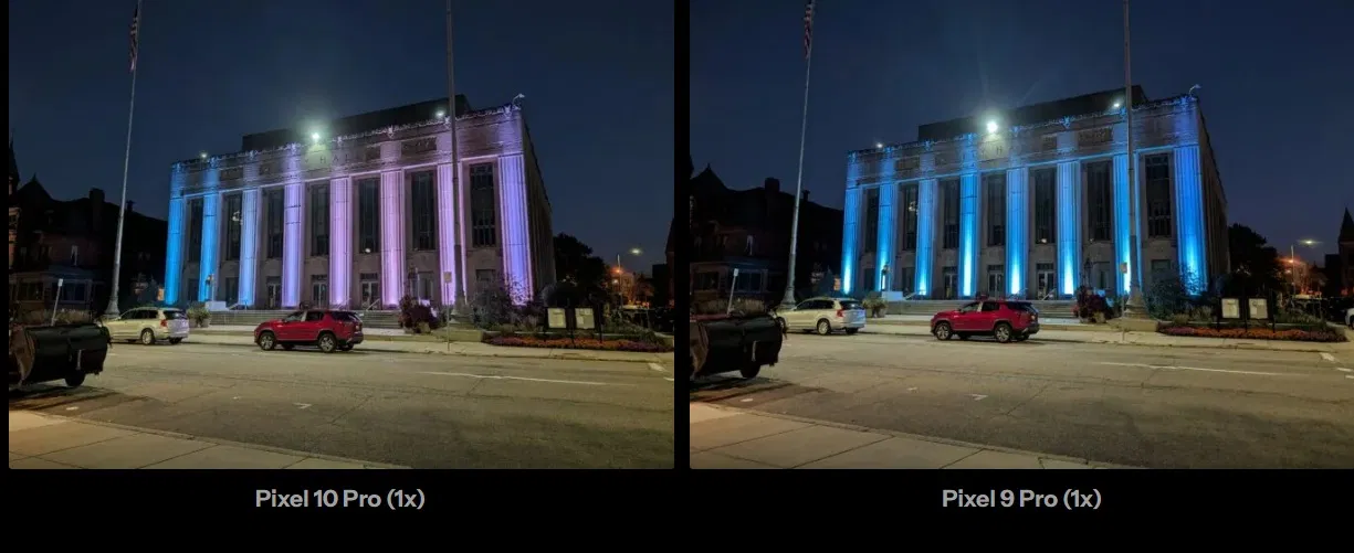 Ảnh chụp tòa nhà bằng Pixel 10 Pro và Pixel 9 Pro (Ảnh: Internet)