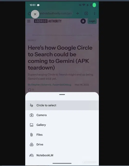 Tùy chọn Circle to Select sắp ra mắt trong lớp phủ Gemini (Ảnh: Internet)