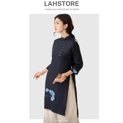 Áo dài cách tân nữ 2 tà tay lỡ vải Linen