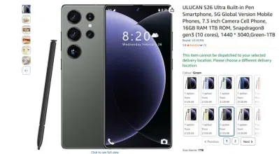 Điện thoại ULUCAN ăn theo Galaxy S26 Ultra được bán trên Amazon (Ảnh: Internet) Điện thoại ULUCAN ăn theo Galaxy S26 Ultra được bán trên Amazon (Ảnh: Internet)