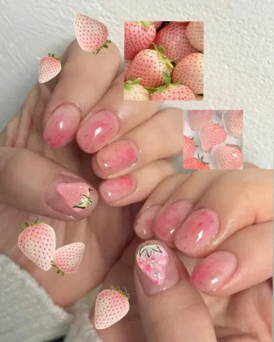 Nail ombre giống trái dâu ngọt ngào