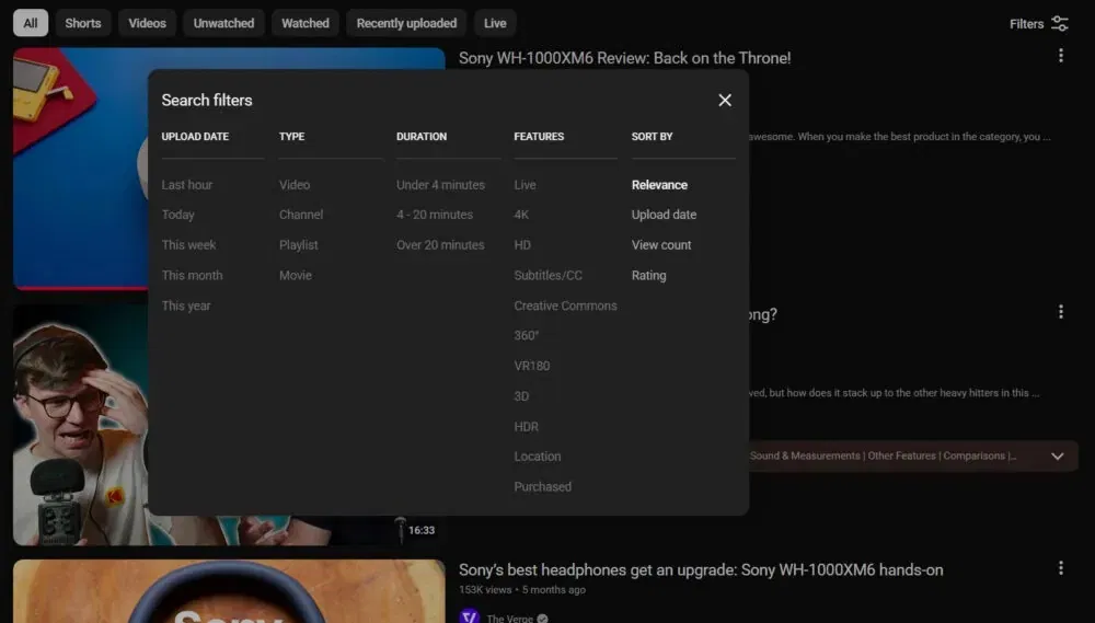Bộ lọc tìm kiếm YouTube bị lỗi (Ảnh: Internet)