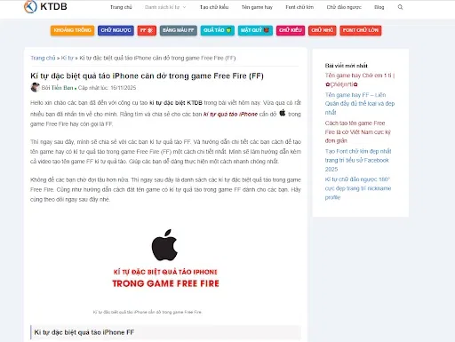 Cùng giới trẻ khám phá “kí tự quả táo iPhone” cùng kho kí tự đặc biệt tại KTDB.NET kí tự đặc biệt kí tự đẹp kí tự quả táo iPhone KTDB NET tạo tên game