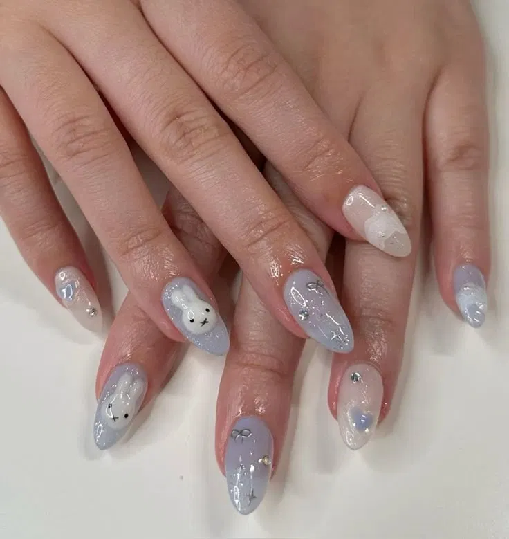 Nail thỏ màu xanh nhẹ