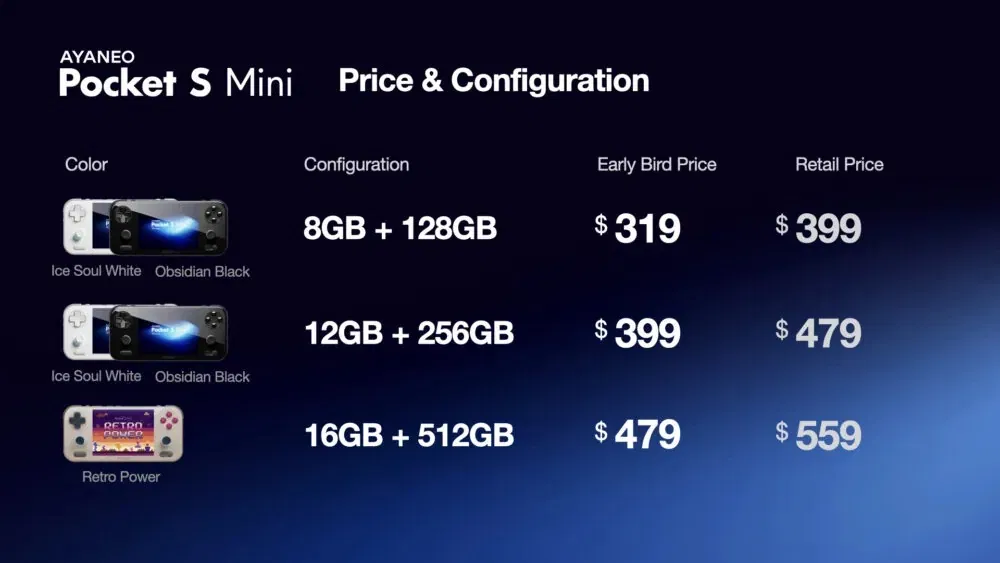 Giá bán của máy chơi game AYANEO Pocket S Mini (Ảnh: Internet)