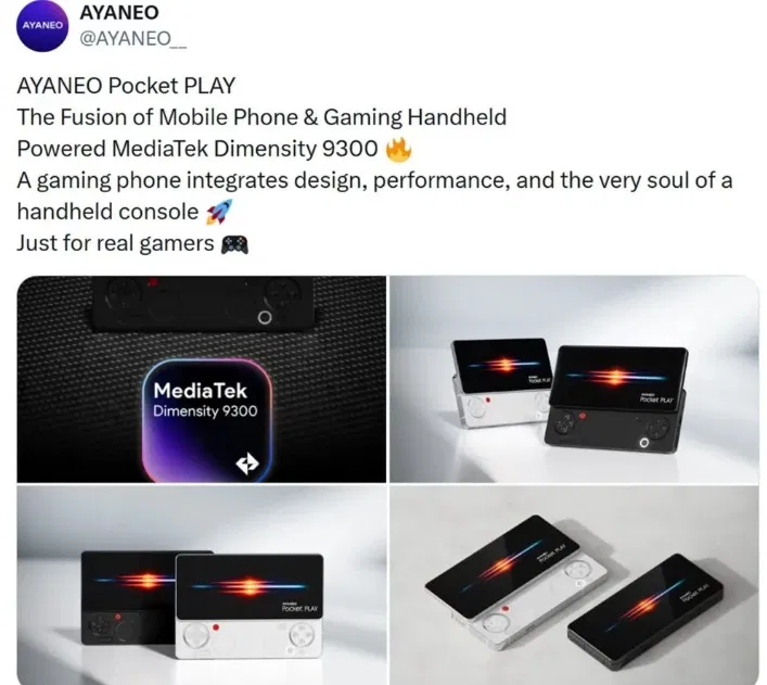 Bài đăng của AYANEO nói về điện thoại Pocket Play sử dụng chip Dimensity 9300 (Ảnh: Internet)