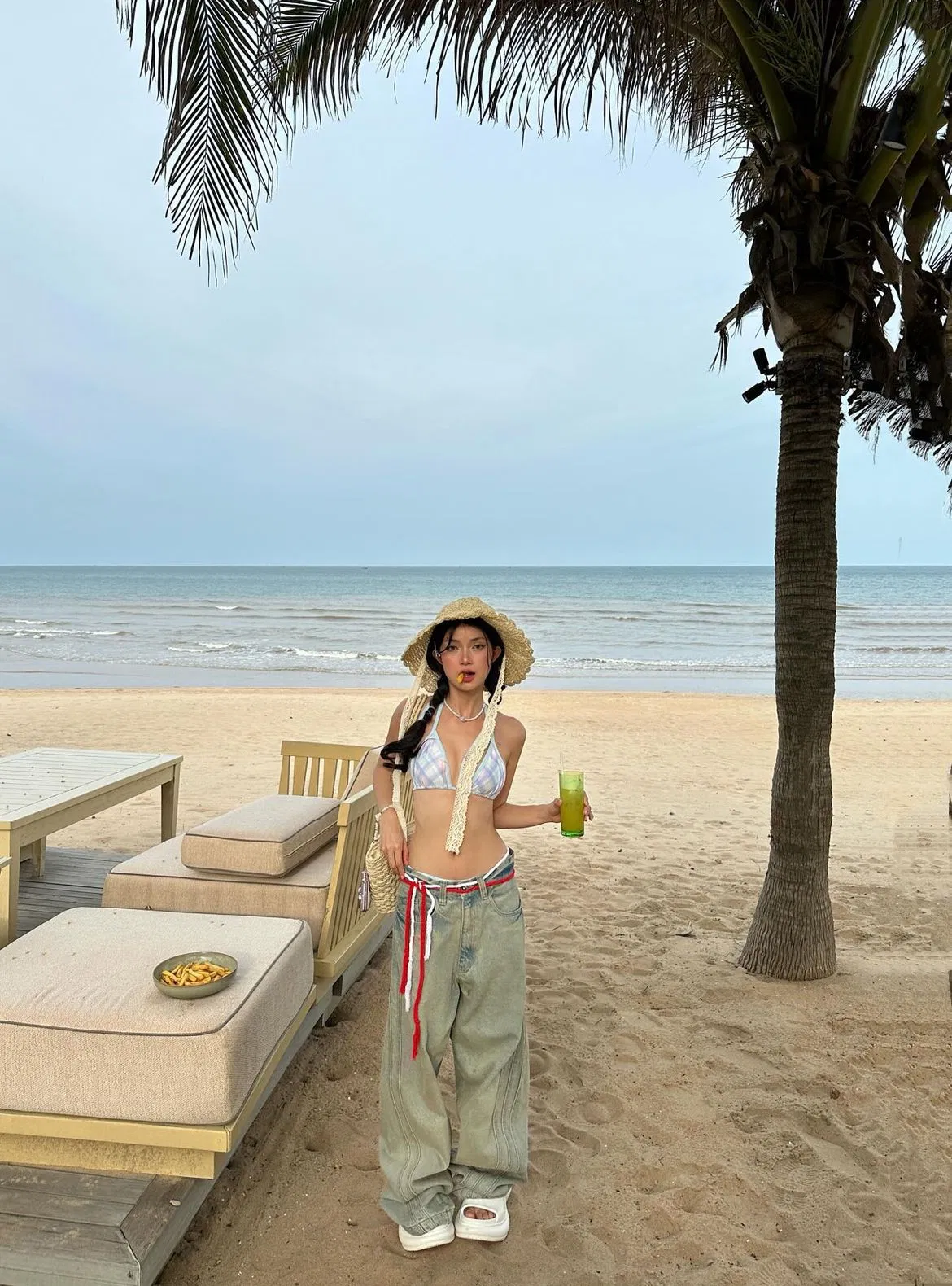 Bikini Top + Quần Jeans Wide-leg