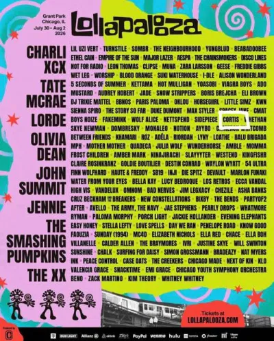 Danh sách nghệ sĩ biểu diễn tại Lollapalooza 2026