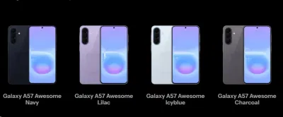 Điện thoại Galaxy A57 với các màu được tiết lộ (Ảnh: Internet) Điện thoại Galaxy A57 với các màu được tiết lộ (Ảnh: Internet)