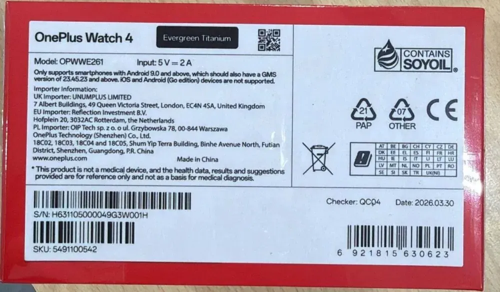 Hộp bán lẻ đồng hồ thông minh OnePlus Watch 4 (Ảnh: Internet)