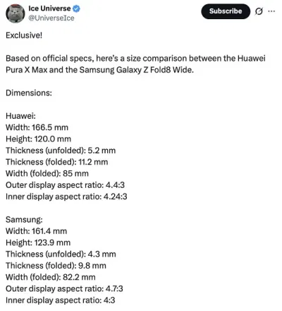 Tiết lộ tỷ lệ khung hình của Galaxy Z Fold 8 Wide (Ảnh: Internet) Tiết lộ tỷ lệ khung hình của Galaxy Z Fold 8 Wide (Ảnh: Internet)