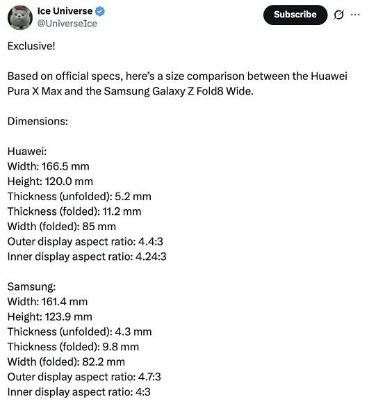 Tiết lộ tỷ lệ khung hình của Galaxy Z Fold 8 Wide (Ảnh: Internet)