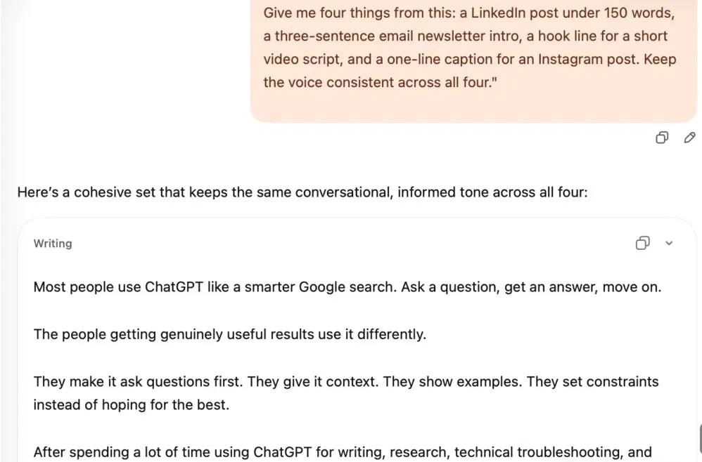 Tái sử dụng văn bản trong ChatGPT (Ảnh: Internet)